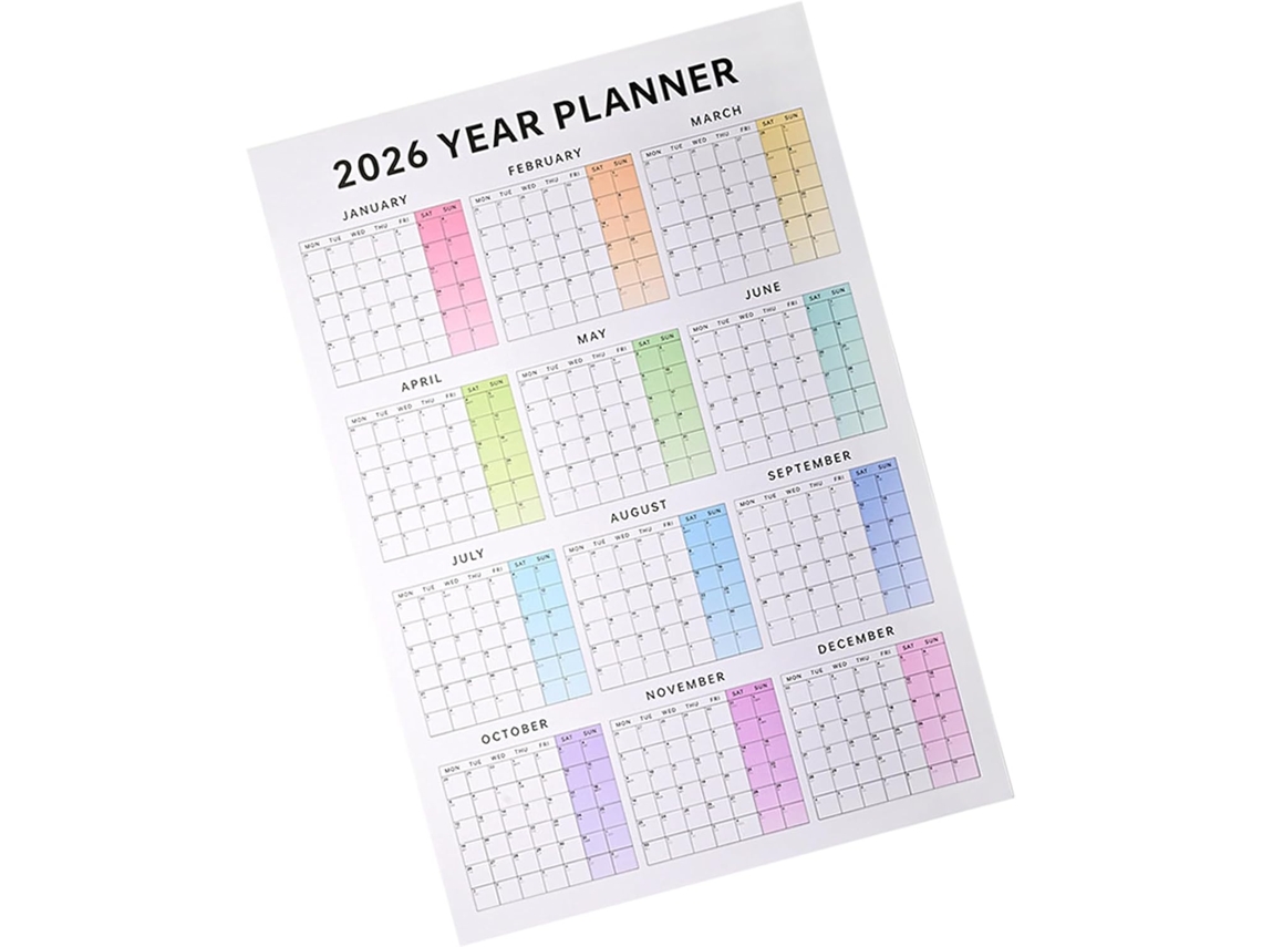 Calendario Mural Anual 2026 Para La Planificación Diaria Del Hogar Y