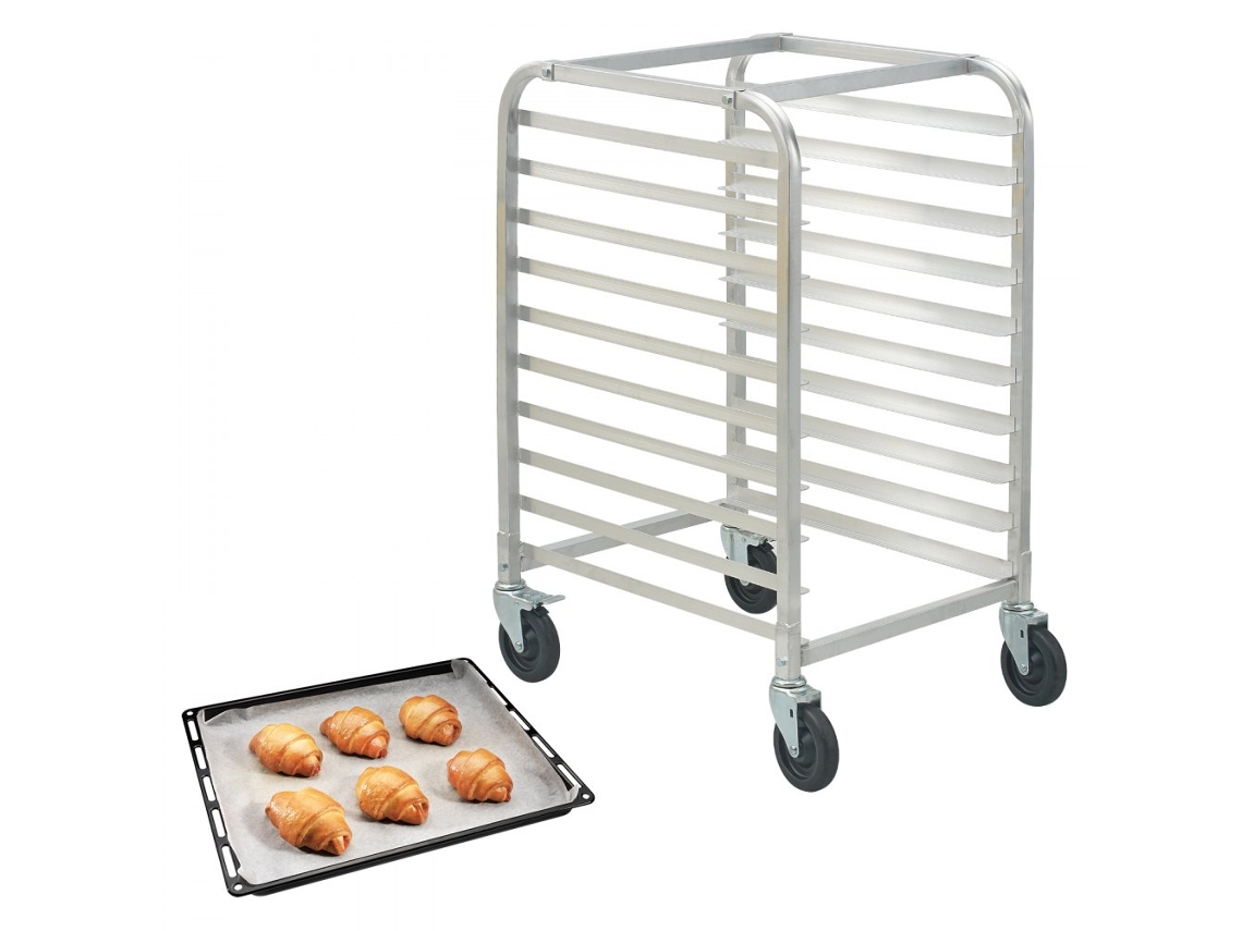 Carrito de cocina profesional con 10 estantes de aluminio y ruedas con freno Tekmaquinas
