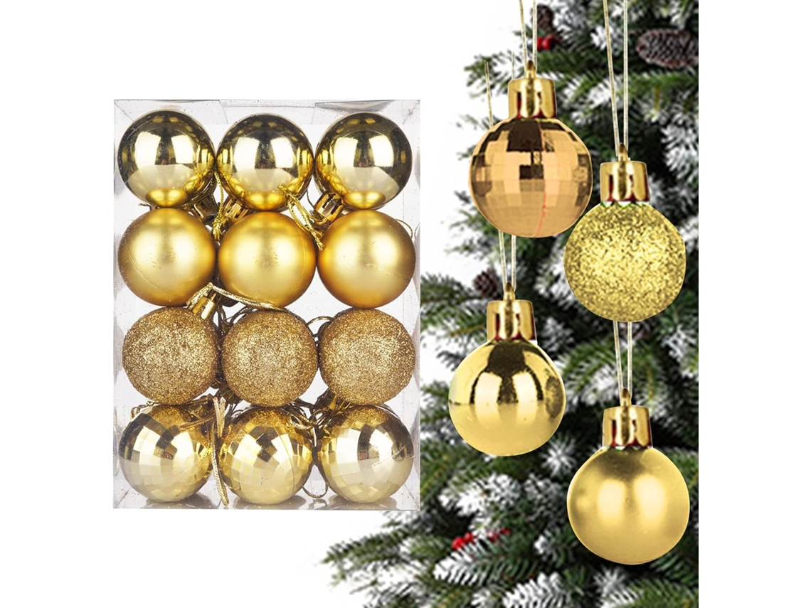 24 bolas navideñas de plástico, 4 cm, 4 estilos de decoración navideña, bolas de árbol para Navidad, bodas, festivales (doradas) RNEMITERY