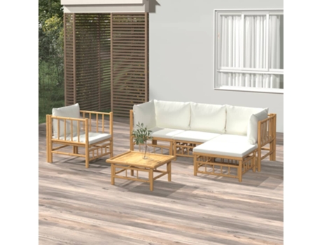 MAISON EXCLUSIVE Set de muebles de jardín 6 piezas bambú y cojines blanco crema