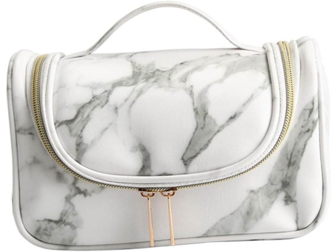 Neceser Portátil De Mármol Con Práctico Neceser De Viaje Y Cosméticos, Color Blanco.
