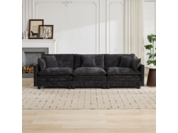 Sofá Modular De 3 Plazas Estilo Nube En Felpa Transpirable, Asiento De Doble Cojín Mullido, Salón Dormitorio, Negro
