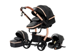 Cochecito combinado 3 en 1, marca, modelo, negro, 4 ruedas, plegable, ligero