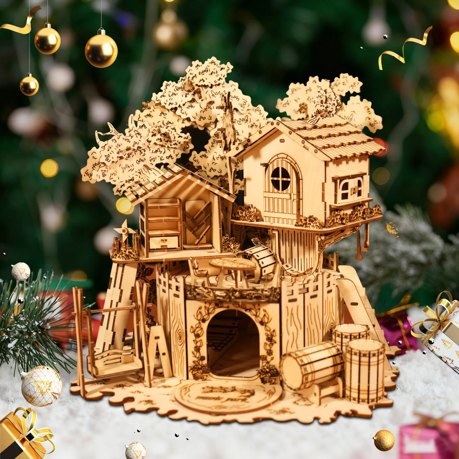 Kit De Montaje De Casa Del Árbol De Madera Con Rompecabezas 3d