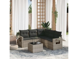 Conjunto 6 Piezas Sofás De Jardin Com Almofadões Vime Pe Cinzento Claro Dkd Home Decor