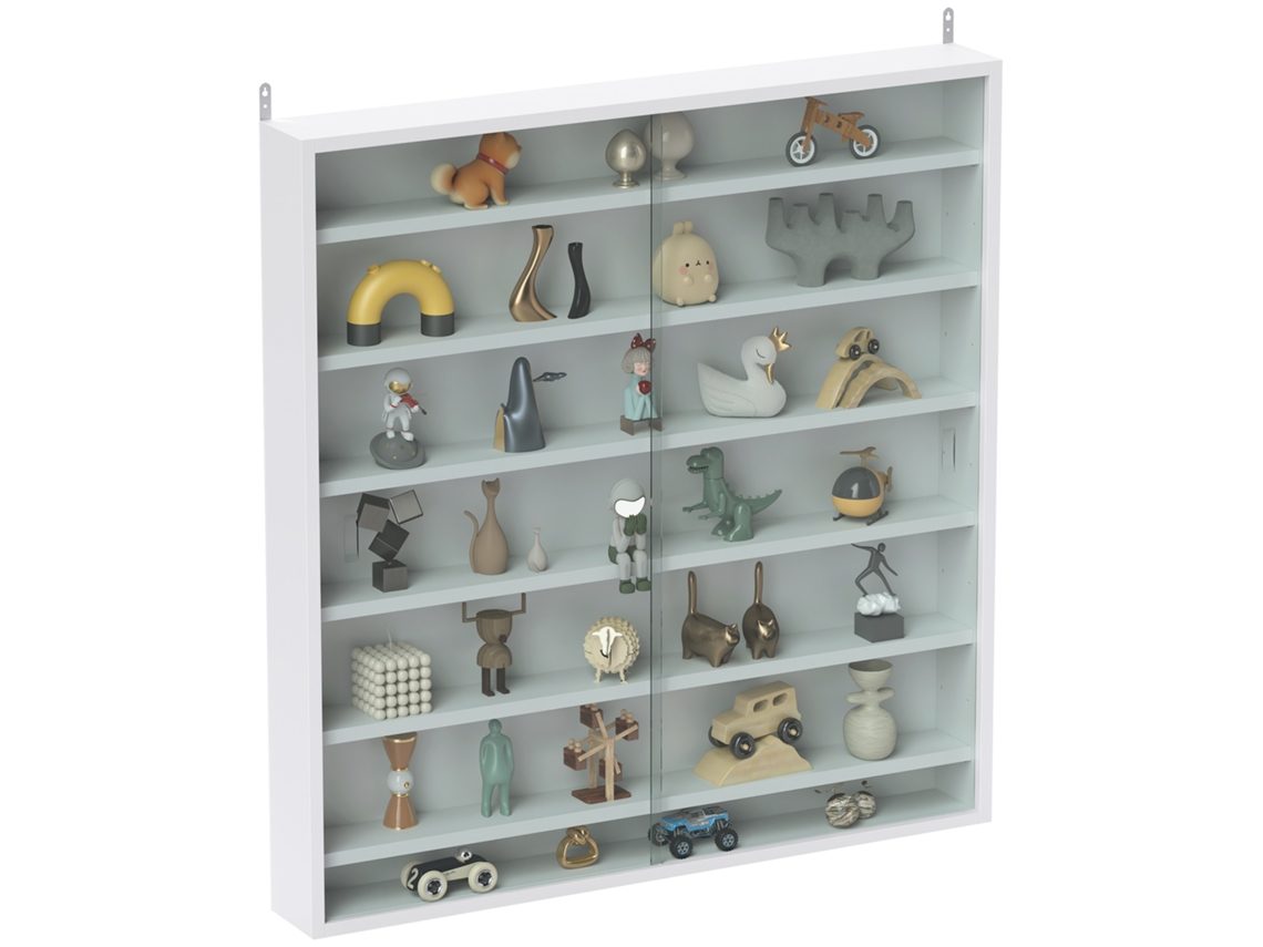 Vitrina De Pared De Madera Blanca Con Puertas De Cristal, 80x9,5x83 Cm.