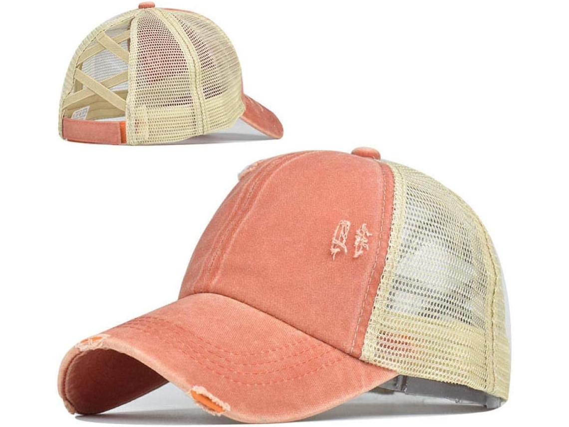 Gorra De Hombre, Mujer Con Cruz Y Coleta, Béisbol Moño Alto Despeinado Efecto Desgastado, Papá | Algodón