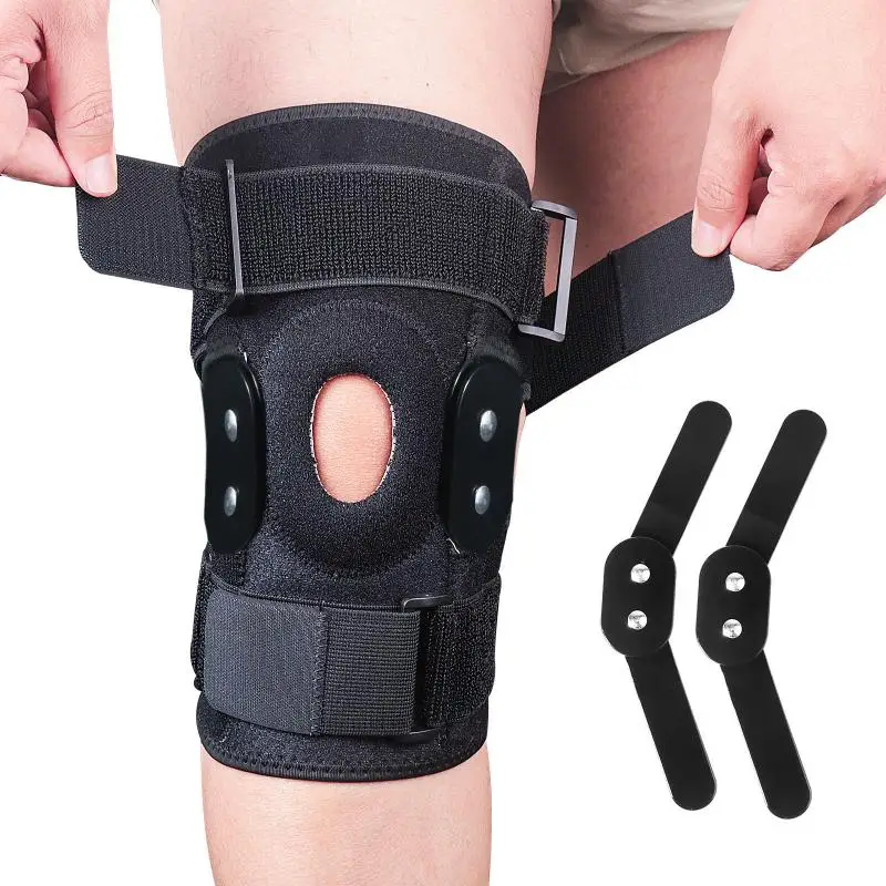 Rodillera ajustable con bisagra y estabilizador lateral integrado Mdug (paquete de 1, talla L)
