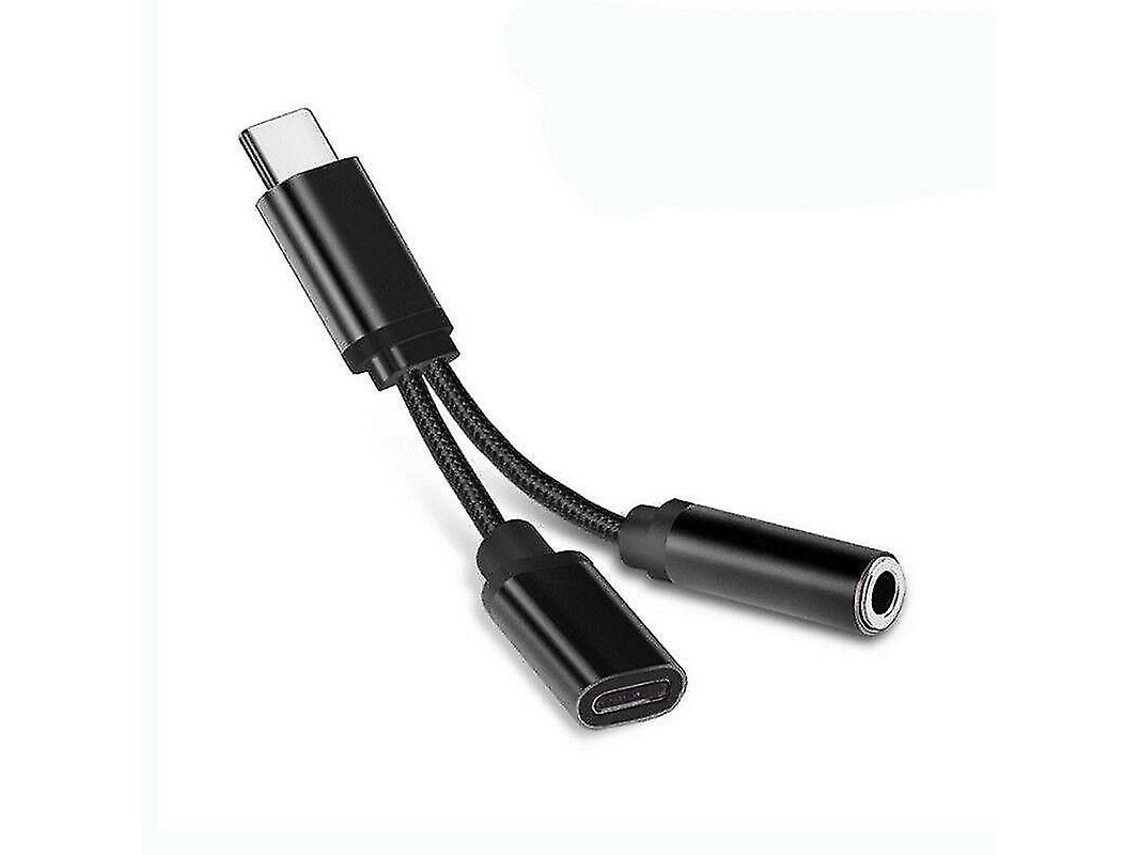 Adaptador Divisor 2 En 1 De Usb-c A Entrada Auxiliar De 3,5 Mm Y Carga Para Teléfonos Con Puerto Usb-c Sin Conector Para Auriculares - Negro
