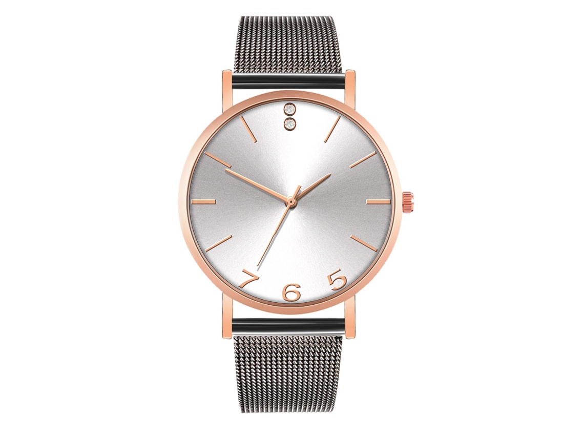 Reloj De Cuarzo De Pareja Con Correa De Malla, Estilo Simple, Blanco Y Oro Rosa Negro