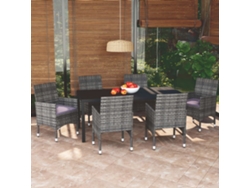 Juego de comedor de jardín de 7 piezas DKD Home Decor con cojines de mimbre gris