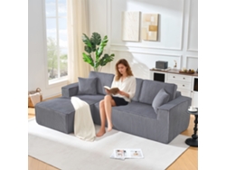 Sofá Modular Comprimido Pana 2 Plazas Chaise Longue Espuma Alta Densidad Gris