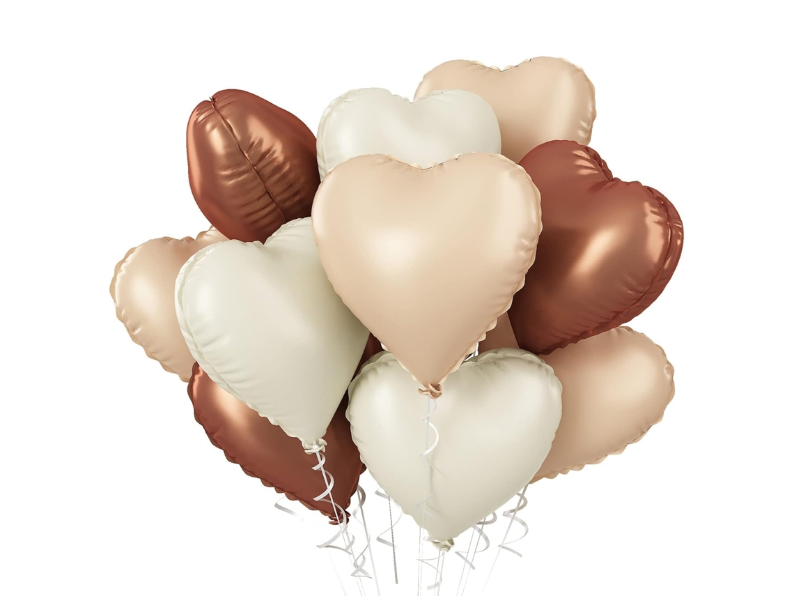 Globos de corazón de Mylar de 45 cm en tonos arena blanca y marrón, decorativos en tonos nude, para cumpleaños, bodas y aniversarios.