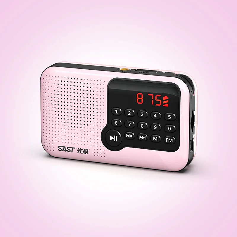 Mini Radio Fm (rosa) - Portátil - Pantalla Lcd - Usb - Tarjeta Tf - Visualización De Hora - Función De Memoria De Apagado