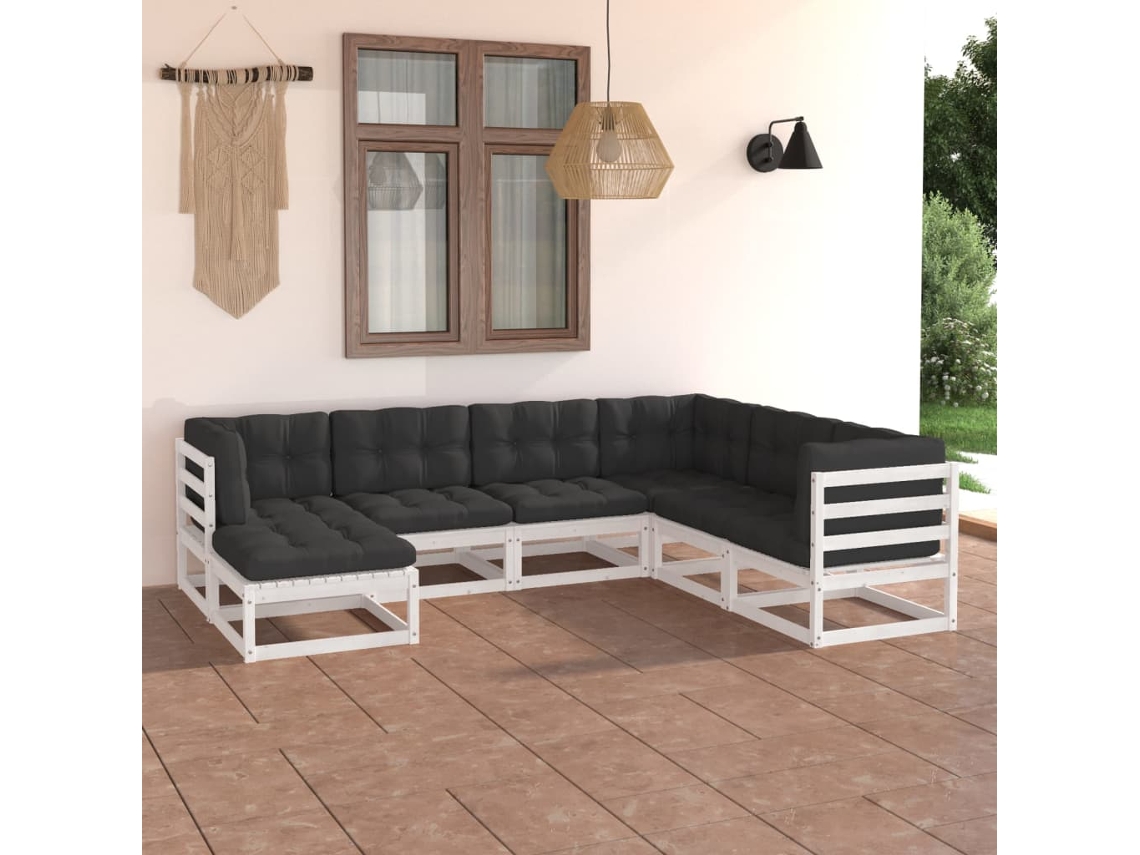Conjunto de jardín de 7 piezas con cojines en pino macizo DKD Home Decor