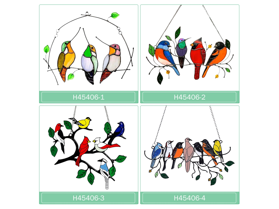 Adornos de ventana con pájaros multicolores para decoración