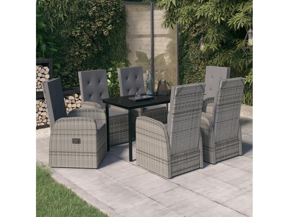 7 Piezas Conjunto De Jantar Para Jardim Com Almofadões Cinzento Dkd Home Decor