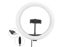 Anillo de luz LED con iluminación completa y soporte para teléfono