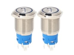 2 Unidades Interruptor De Botão De Acero Inoxidable De 5 Pines 16mm De Auto-reset Con Luz 7-24vdc Azul