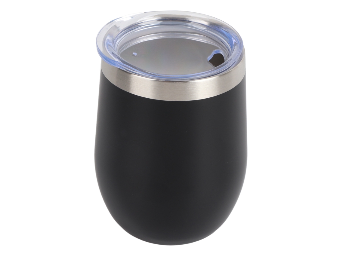 Copa de vino de acero inoxidable 304 de 355 ml (12 oz) con aislamiento térmico en forma de U, color negro.
