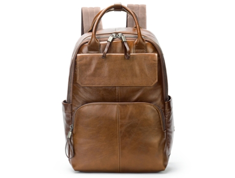 Mochila de cuero genuino para hombres Bolsa para computadora portátil Viaje de fin de semana Senderismo Mochila de hombro-marrón