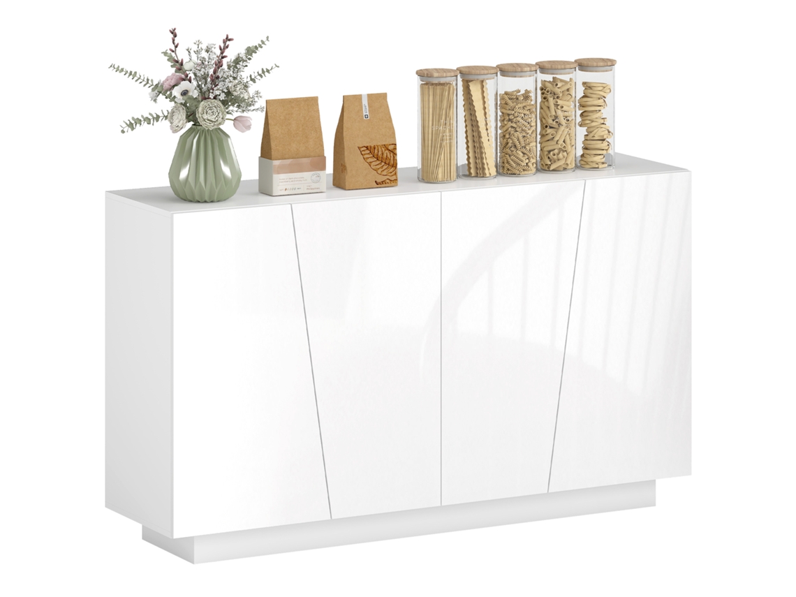 Mueble De Almacenamiento Con Puertas De Armario Y Estante Ajustable, 150 X 40 X 88 Cm, Blanco Brillante.