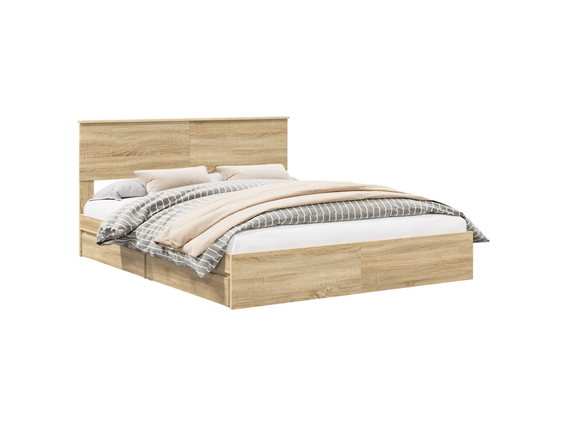 Maison Exclusive - Cama Con Almacenamiento Con Cabecera Roble Sonoma 160 X 200 Cm