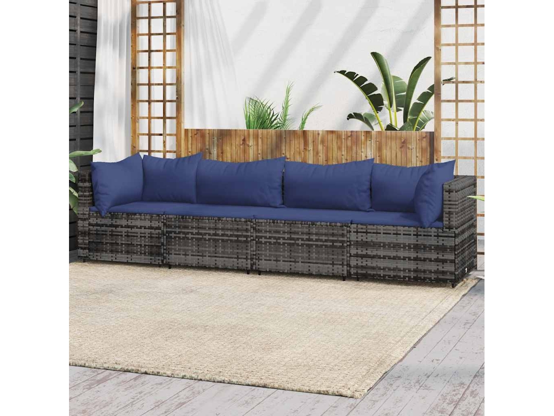 Conjunto de muebles de jardín con cojines, mimbre gris PE Dkd Home Decor