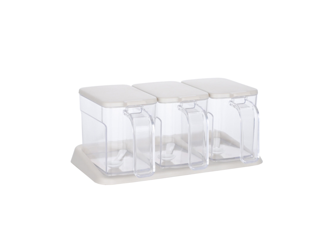 Juego De 3 Botes De Plástico Transparente Para Especias Con Cucharas Para La Cocina.