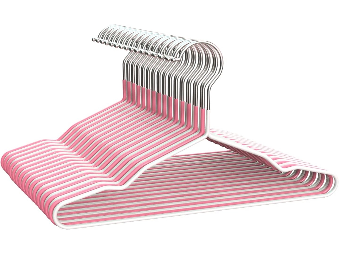 COM-FORT HOUSE | Percha Plastico Cadete | Percha Infantil | Color Rosa y Blanco| Percha con Muescas Antideslizantes | 25 cm Largo | Pack 30 Unidades |