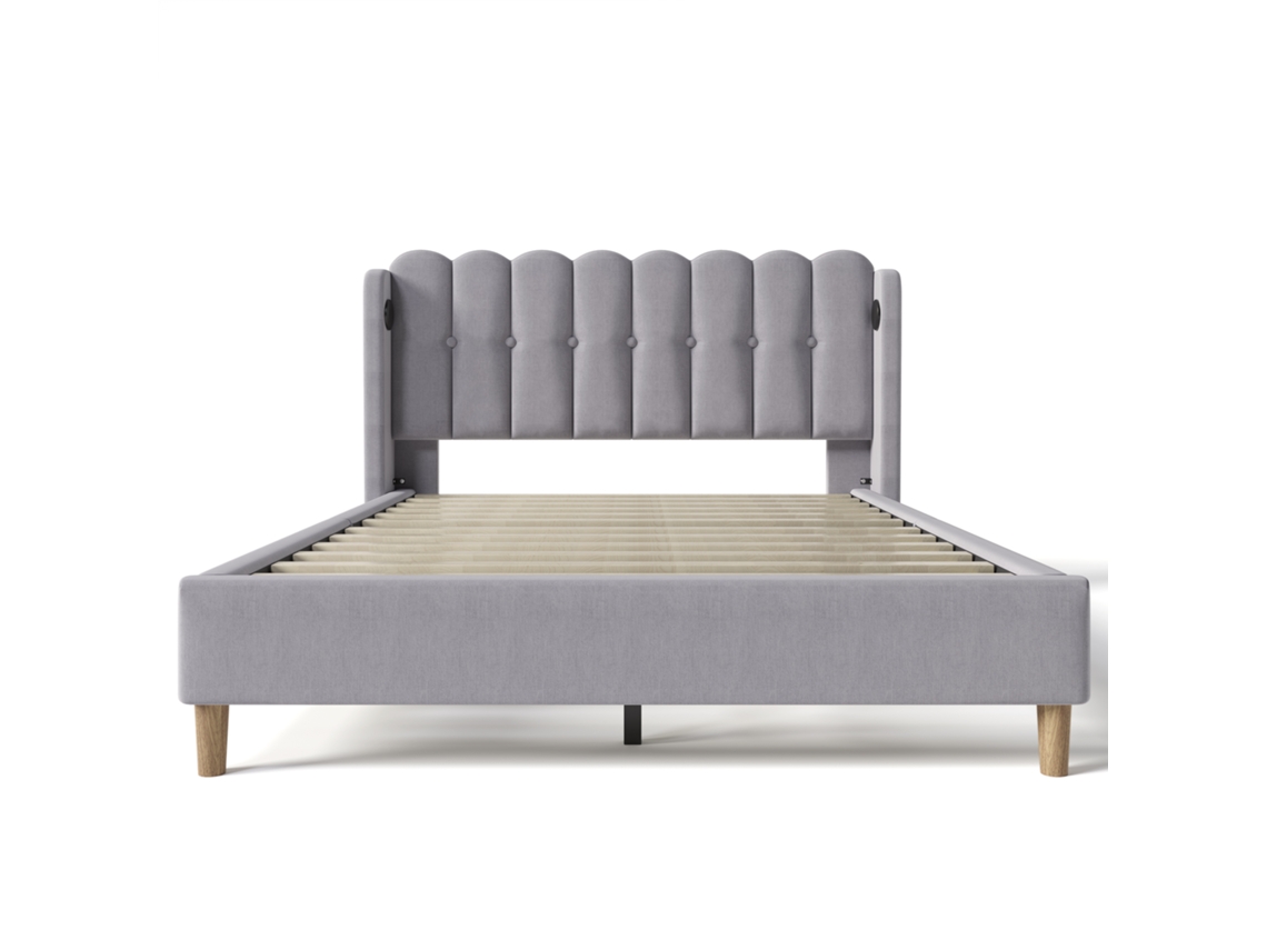 Cama tapizada de lino de 140 x 200 cm - Con puertas de carga y estructura de cama - Gris