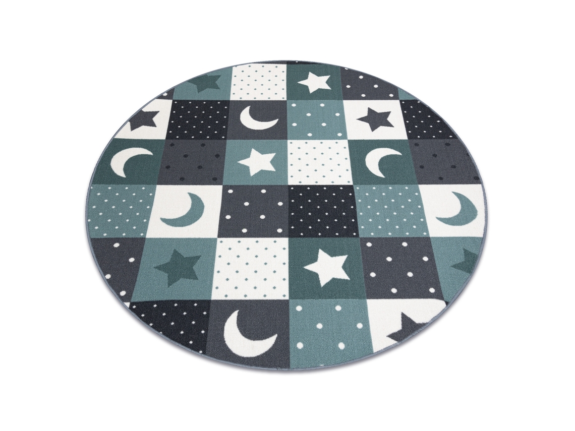 Alfombra Para Niños Stars Circulo Estrellas Turquesa / Gris (circulo 100 cm)