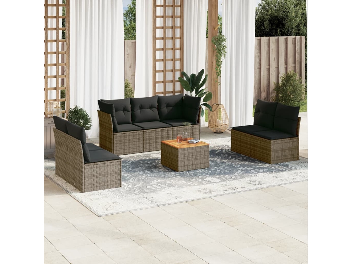 Conjunto de sofás de jardín de 8 piezas DKD Home Decor con cojines de mimbre gris