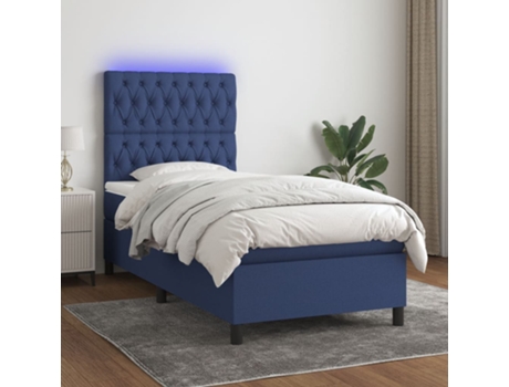 VIDAXL Colchón con somier/LED (Azul - Tela - 90 x 190 cm)