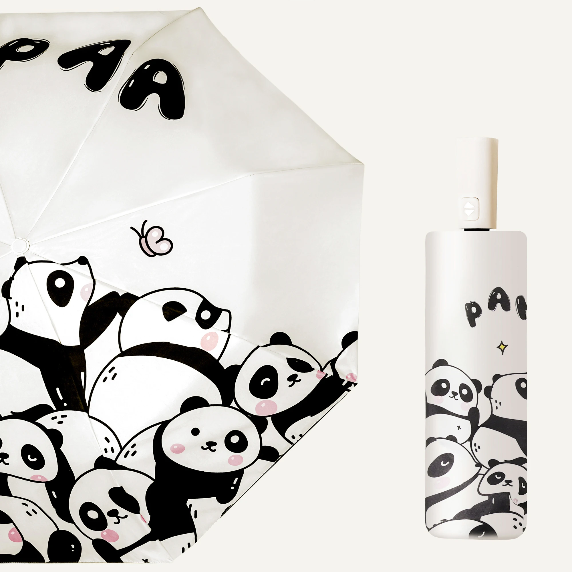 Paraguas Multifuncional Para Mujer Con Estampado De Panda (blanco Y Negro), Protección Uv, Diseño Plegable De Tres Secciones, Parasol Y Resistente A La Lluvia.