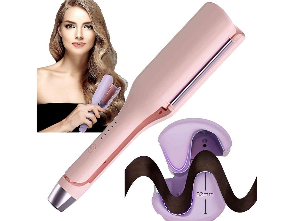 Plancha De Pelo Francesa Con Barril Cerámico En Forma De V, Ondas Grandes Y Onduladas, Estilo Rollo Huevo, Color Rosa.