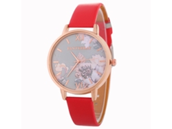 Conjunto De Reloj Para Mujer, Regalo Elegante De Lujo Para Ocasiones Informales Y De Negocios, Color Rojo Plano.