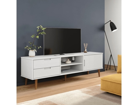 VIDAXL Mueble De Tv Molde Madera Maciza De Pino Blanca 158x40x49 cm
