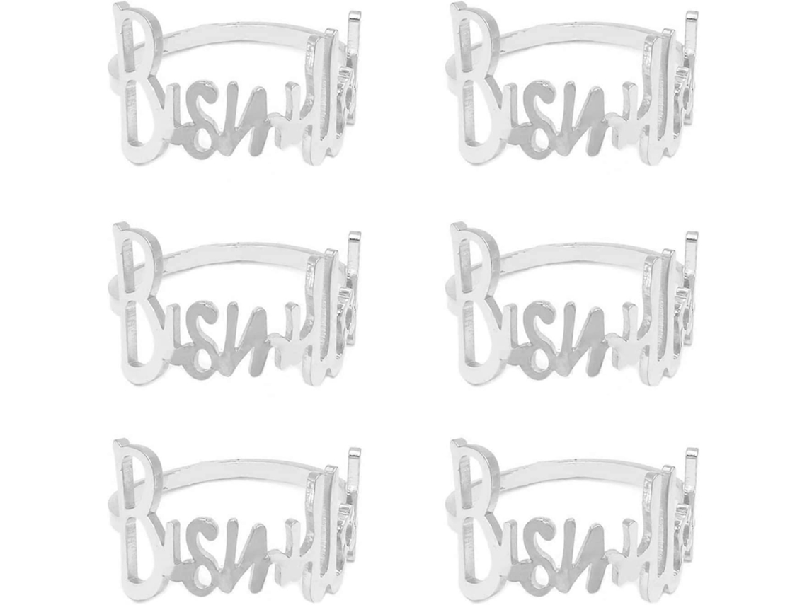Omni-anillos De Servilleta 6 Piezas Letra Bismillah Metal Argenteado Decoración Mesa Para Boda Fiesta Ramadán Banquete