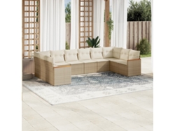 Conjunto de sofá de jardín de 10 piezas con cojines, mimbre sintético beige, Dkd Home Decor