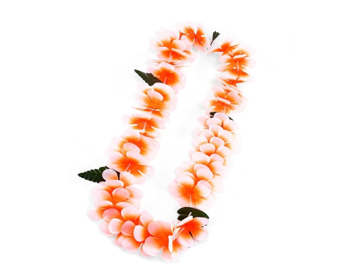 Collar Hawaii naranja y blanco de 55 cm