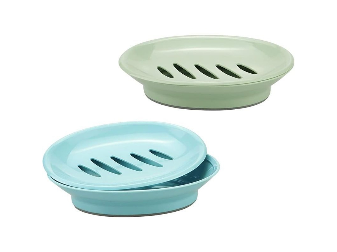 2026-2 Platos De Jabón, Reposacubos De Jabón Con Drenaje, Porta Jabón Plástico, 2 Compartimentos, Azul Y Verde