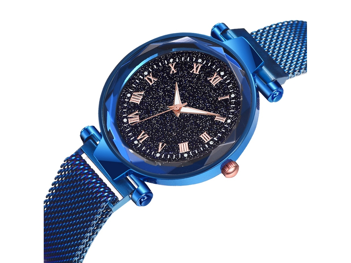 Reloj De Pulsera De Moda Para Mujer Con Números Romanos, Correa De Malla De Aleación, Cuarzo (azul)