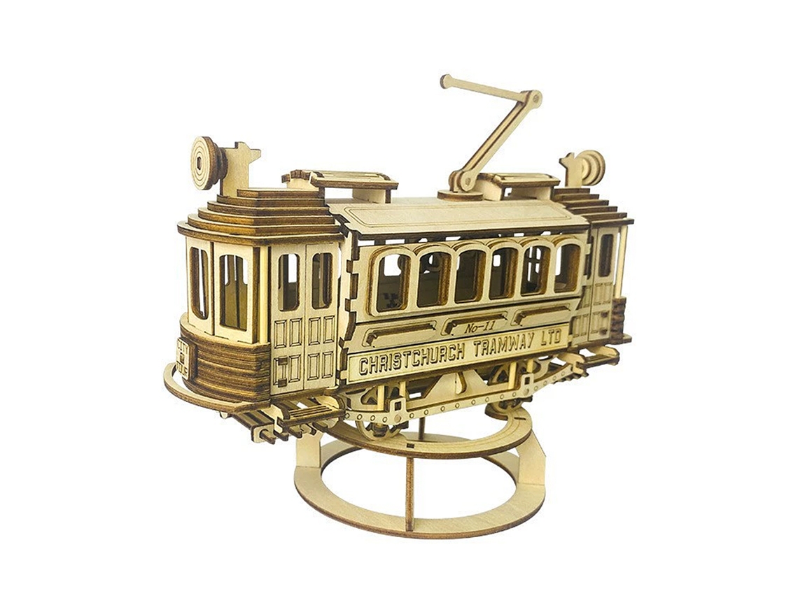 Maqueta De Madera 3d, Con Movimiento Mecánico Diseño De Tranvía Antiguo. 179 Piezas.