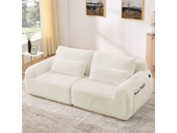 Sofá De 2 Plazas En Piel De Conejo Con Puerto Usb Y Bolsillo Lateral, Color Beige.