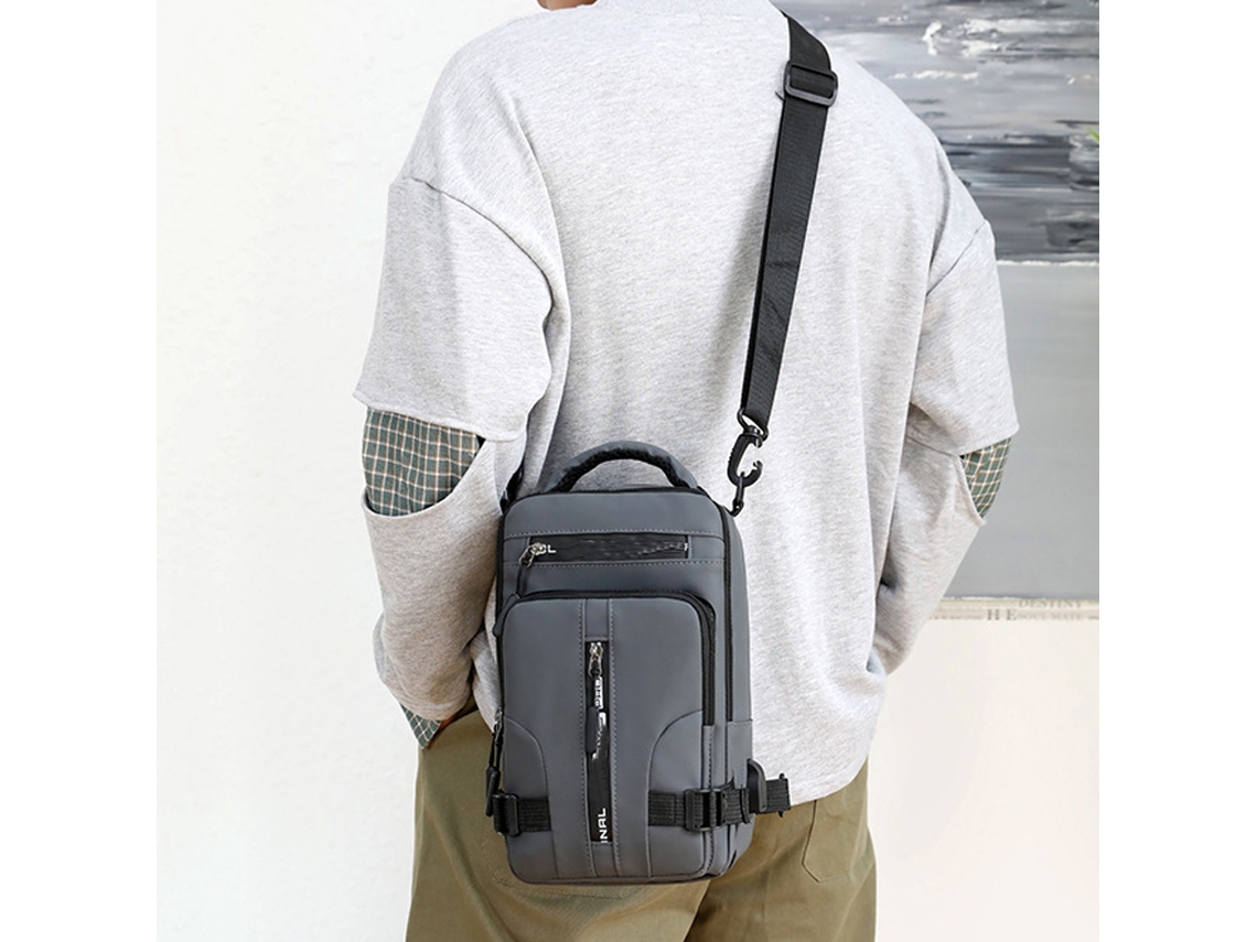 Mochila cruzada impermeable con correas para hombre (gris)