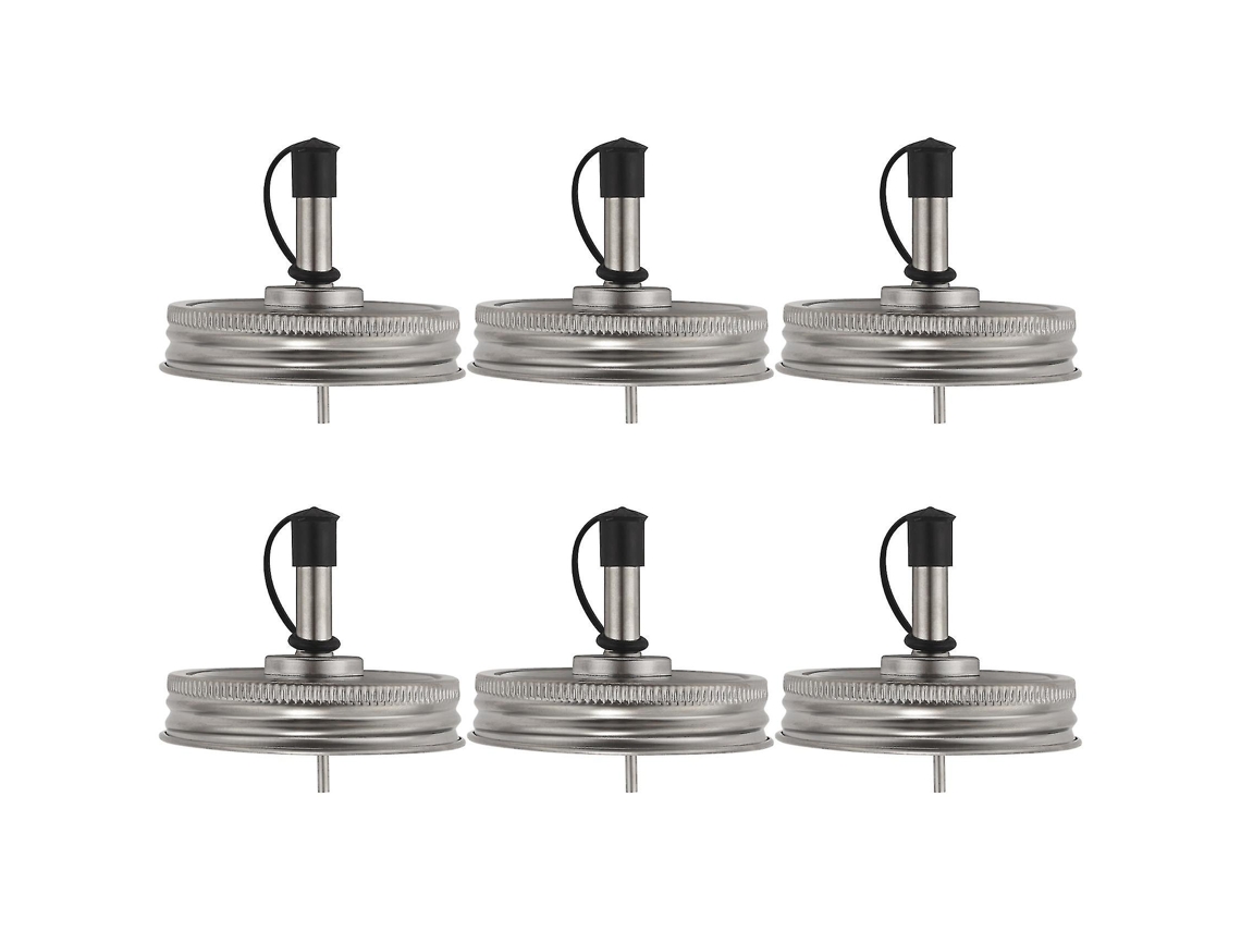 6 Taponeras De Vaso Mason Boca Regular 70mm Con Boquilla De Vertido Y Tapa De Acero Inoxidable Para Aceite