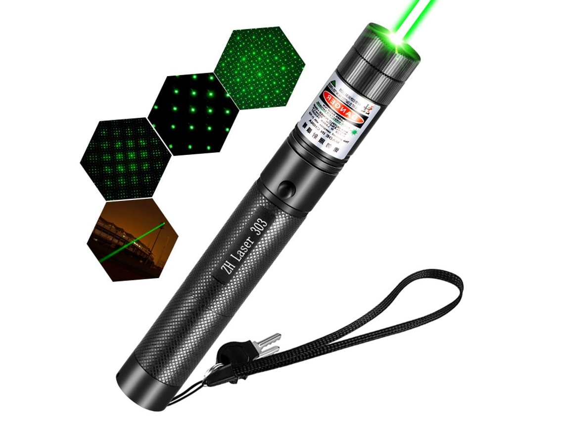 303 Luz láser de cielo estrellado de alta potencia y largo alcance para exteriores, luz potente, bolígrafo indicador de entrenamiento de largo alcance, luz verde digital negra