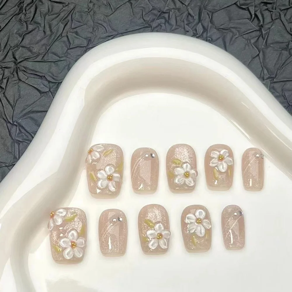 (200 -m) 10 Pegatinas De Uñas Hechas A Mano Con Diseño Degradado De Ojo De Gato Color Nude Para Uñas Postizas
