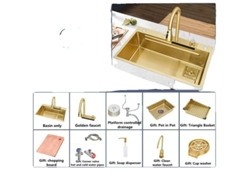 Fregadero de cocina de acero inoxidable dorado, material 304, fácil de limpiar, 68 cm x 45 cm OEM
